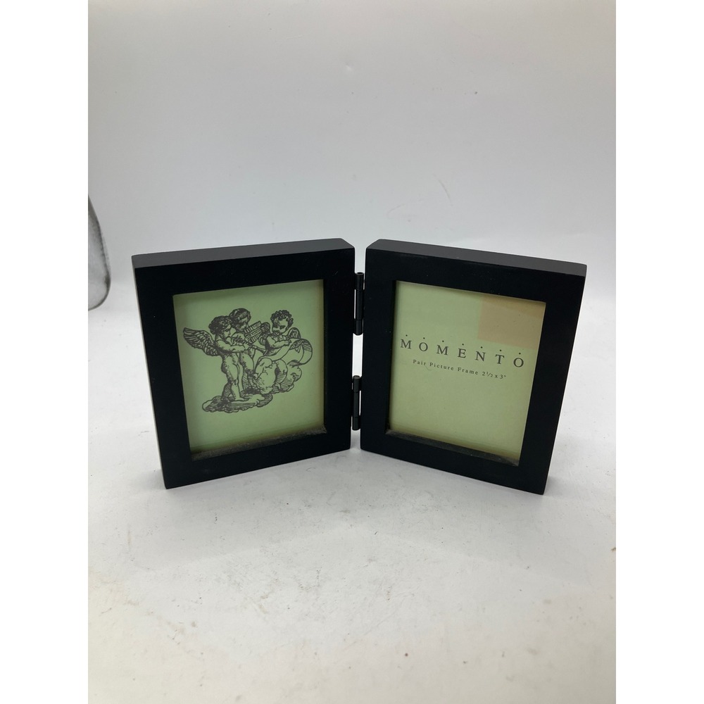 Momento Pair Photo Picture Frame 2.5x3 Double‎ Black Hinged Desk Decor